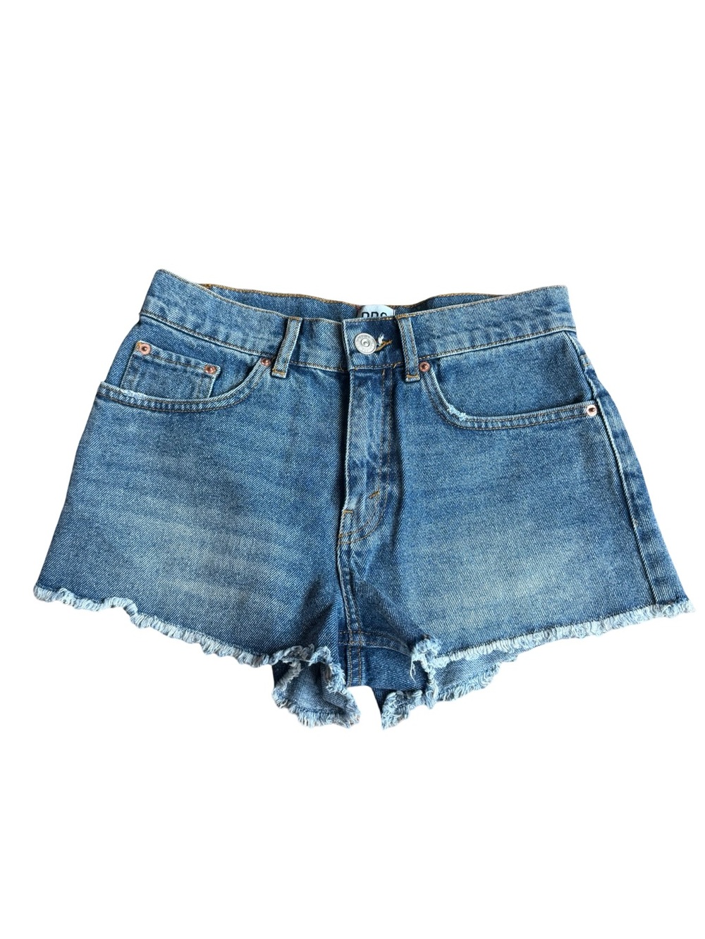 BDG Mid-Rise Essential Shorts Denim Distressed Raw Hem Medium Wash Jean Size 25
